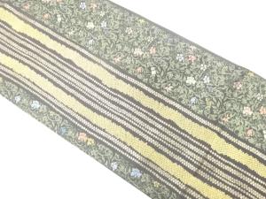 縞に花唐草模様織り出し　袋帯